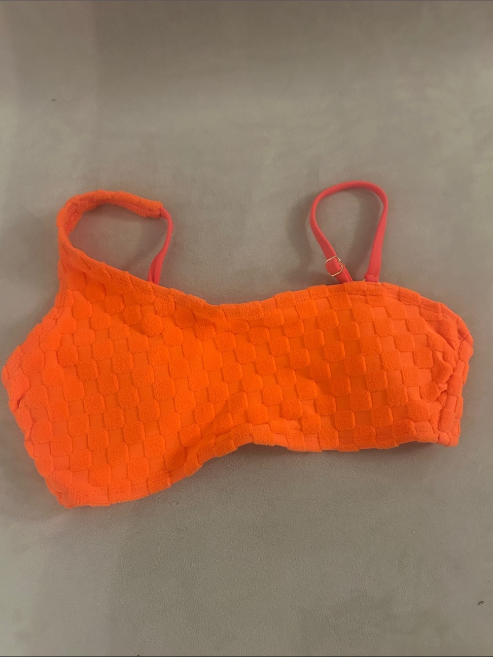 No Boundaries Orange Textured Bandeau Bikini Top with Adjustable Straps
